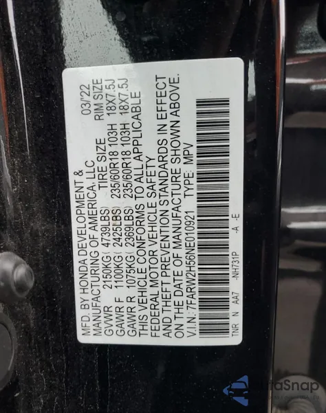 2022 Honda Cr-V Ex from USA, damaged, VIN 7FARW2H56NE010921